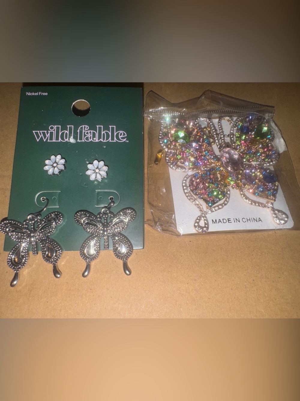 Wild Fable Butterfly, Flower Earrings & Multicolor Jeweled Butterfly Charm Set